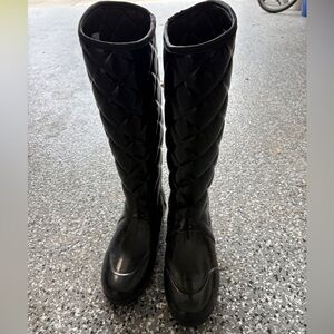 Hunter Black Quilted Knee-High Rainboots